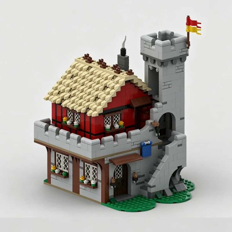 Medieval Castle Model MOC Building Bricks Medieval Guarded Inn Modular Technology Gifts Holiday Assemble Children Toys Suit