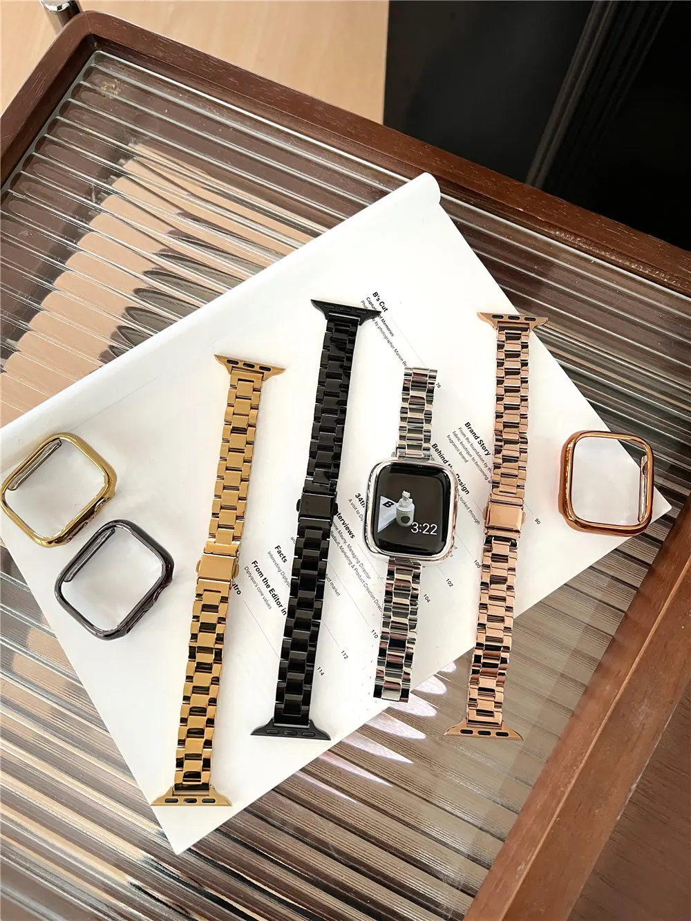 Błyszczący pasek na nadgarstek ze stali nierdzewnej + etui zderzak do Apple Watch Ultra 2 9 8 7 6 5 49 mm 45 mm 44 mm