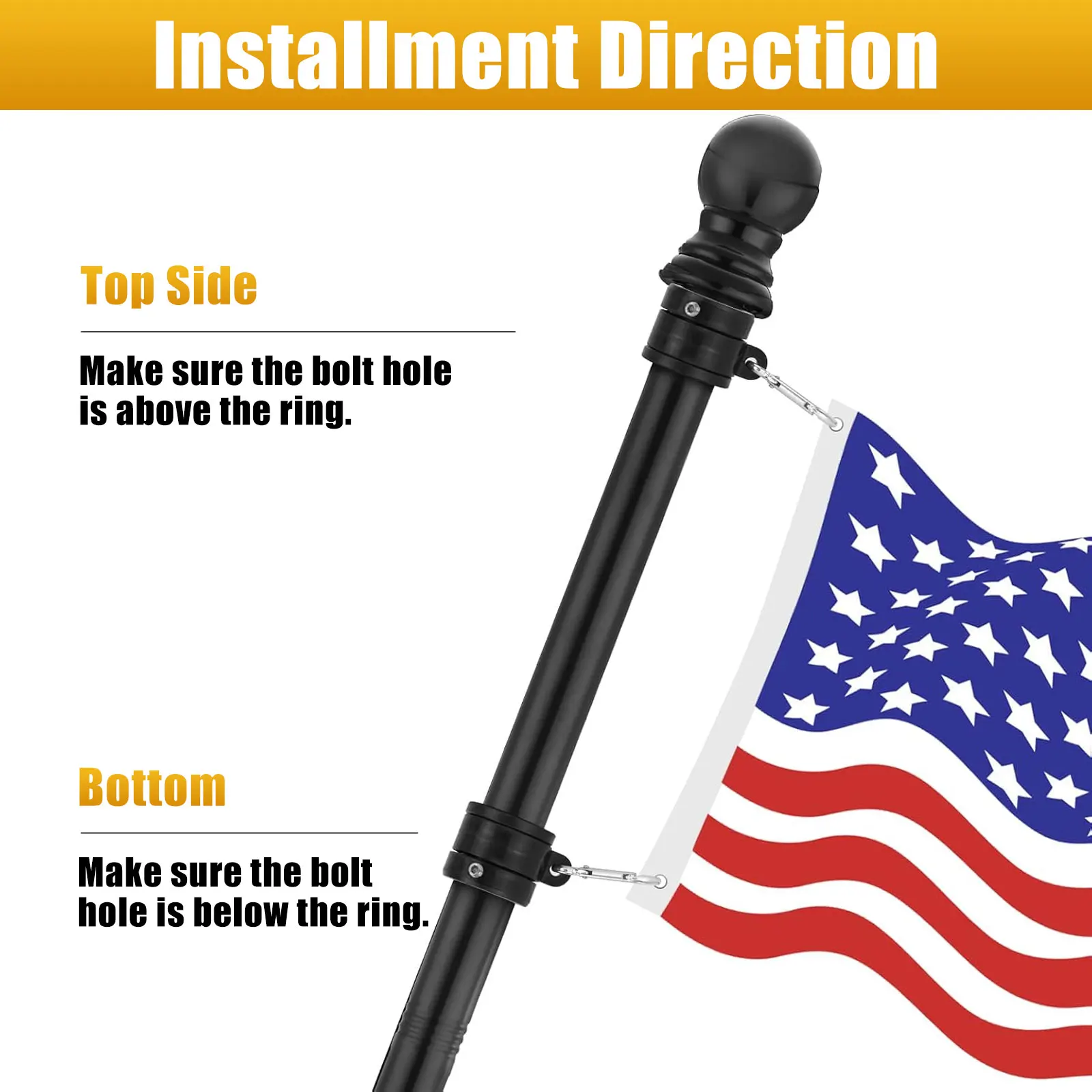 1 Pair Flag Pole Ring 360 Degrees Rotatable Aluminum Alloy Flag Mounting Ring with Bearing Ball Anti Wrap Spinning Flagpole Ring