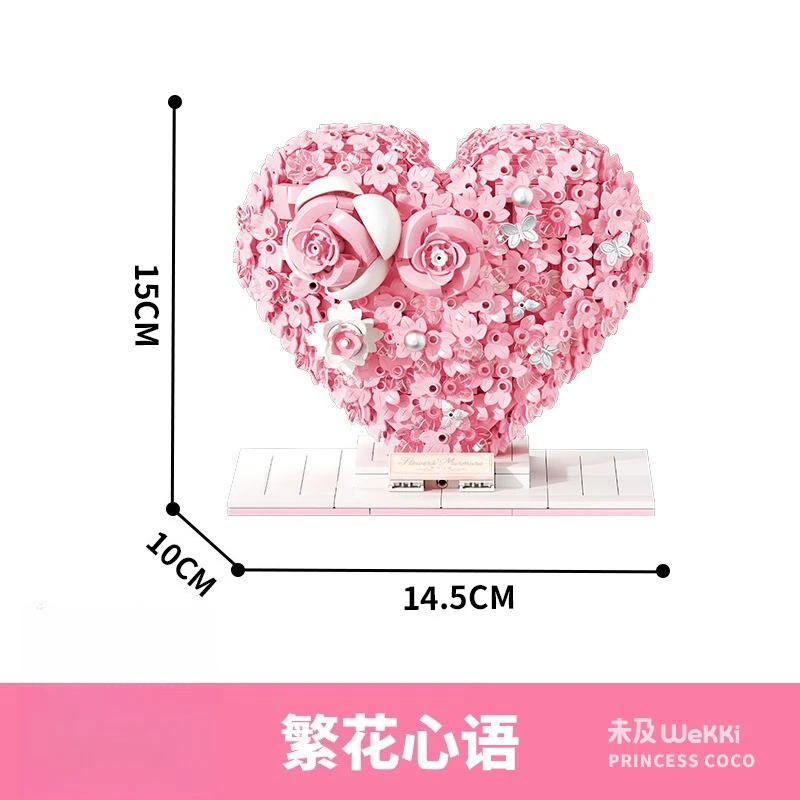 

Flower Bouquet Building Block Toy Heart Shape Pink Eternal Rose Blossoms DIY Assembly Bricks Home Decoration Toy for Girls Woman
