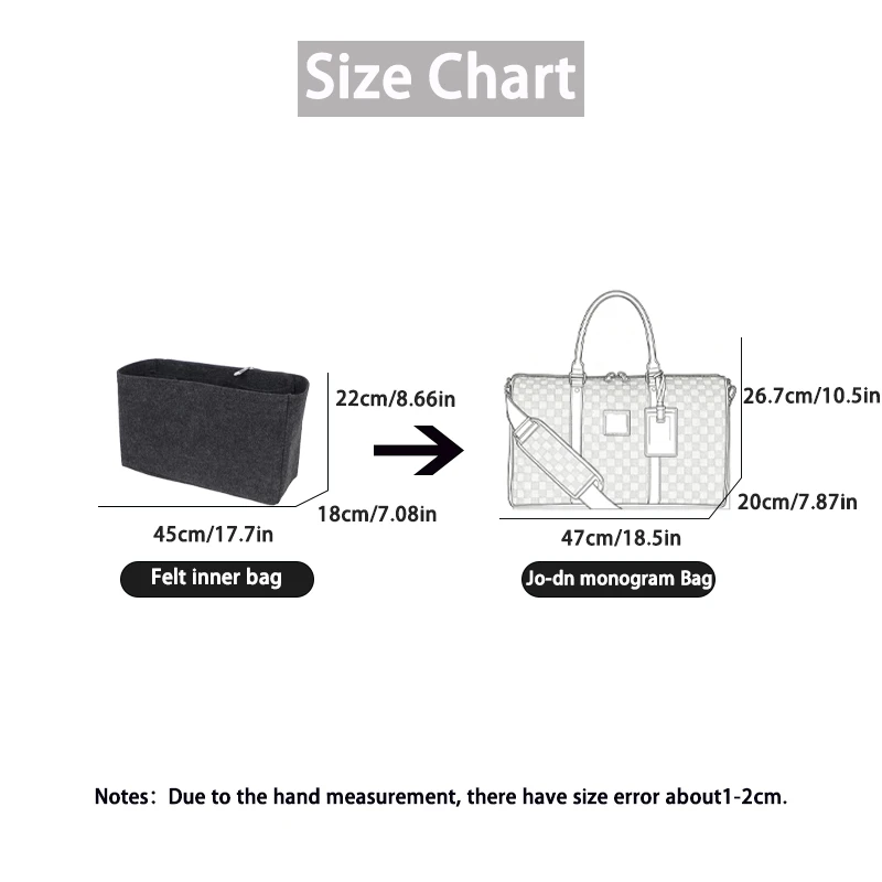 EverToner New Durable Felt Insert Bag for Jo-dn monogram Bag Portable Multi-Pocket Linner Organizer Travel Storage Bags
