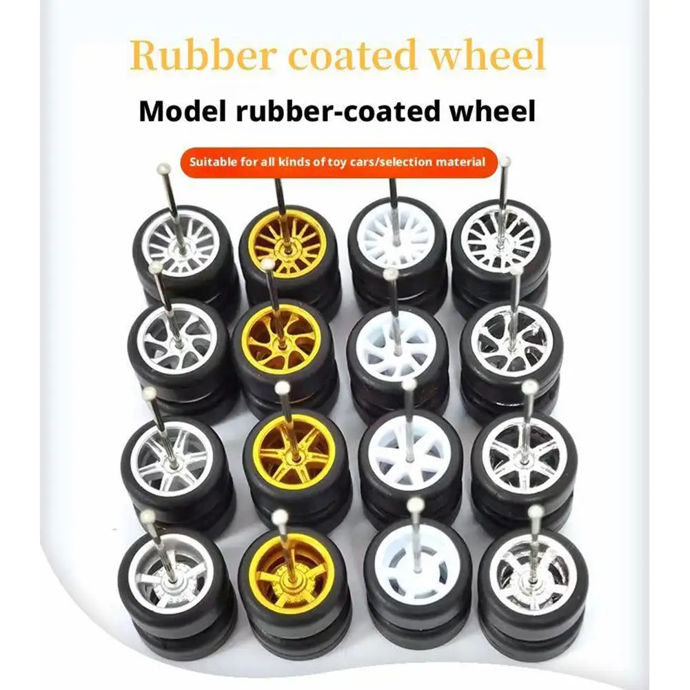 1/64 Wheels With Fixed Rubber Tires Alloy Car Model Modified Wheel Tire For Toy Model Diecast Cars Refiting Accessories
