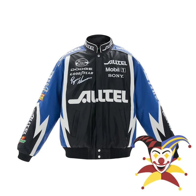 

Motorcycle BOMBER Jacket Men Women Windproof Vintage Embroidery PU leather racing Jacket