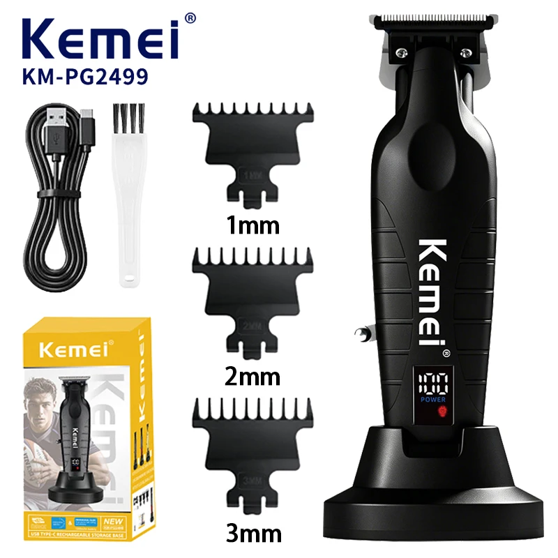 KEMEI KM-PG2499 Cordless Hair Clipper for Men with 1200mAh Battery 7000rpm Ceramic Blade Dual Charging Base Beard Trimmer