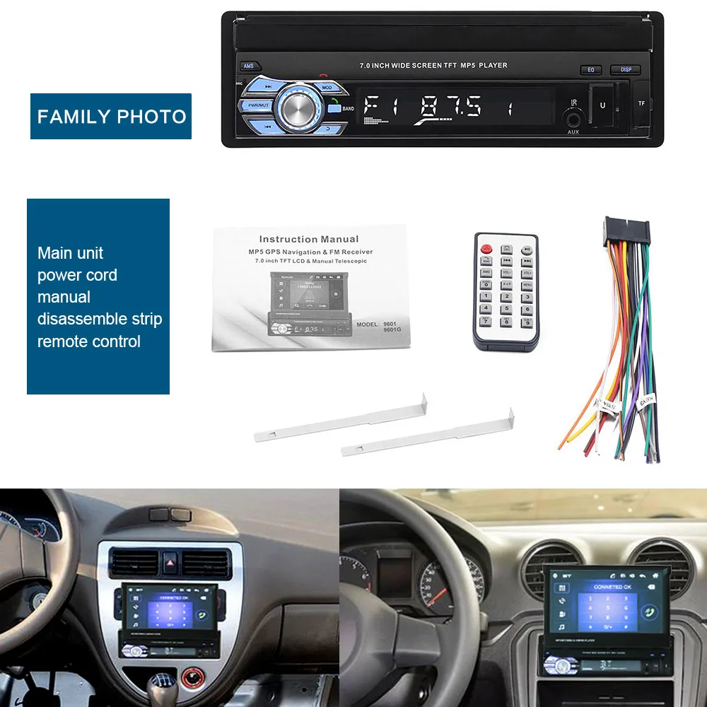 Hikity 1 Din Car Radio Stereo 7" HD Retractable Touch Screen Carplay Monitor MP5 SD FM USB Player Audio Bluetooth images - 6