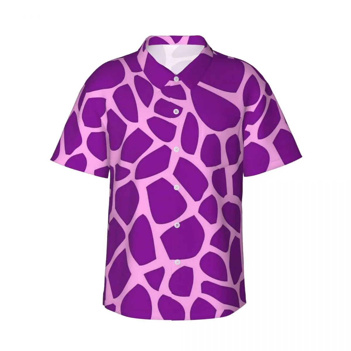 

Giraffe Print Beach Shirt pink and purple Summer Casual Shirts Male Cool Blouses Short Sleeves Streetwear Printed Top