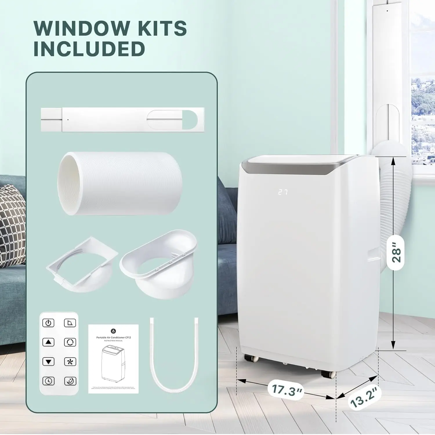 14,000 BTU Portable Air Conditioners Cools up to 750 Sq.Ft, 3-in-1 Quiet Portable AC Unit with Cool, Dehumidifier & Fan, Sleep Mode, 24H Timer, Remote Control & Installation Kits