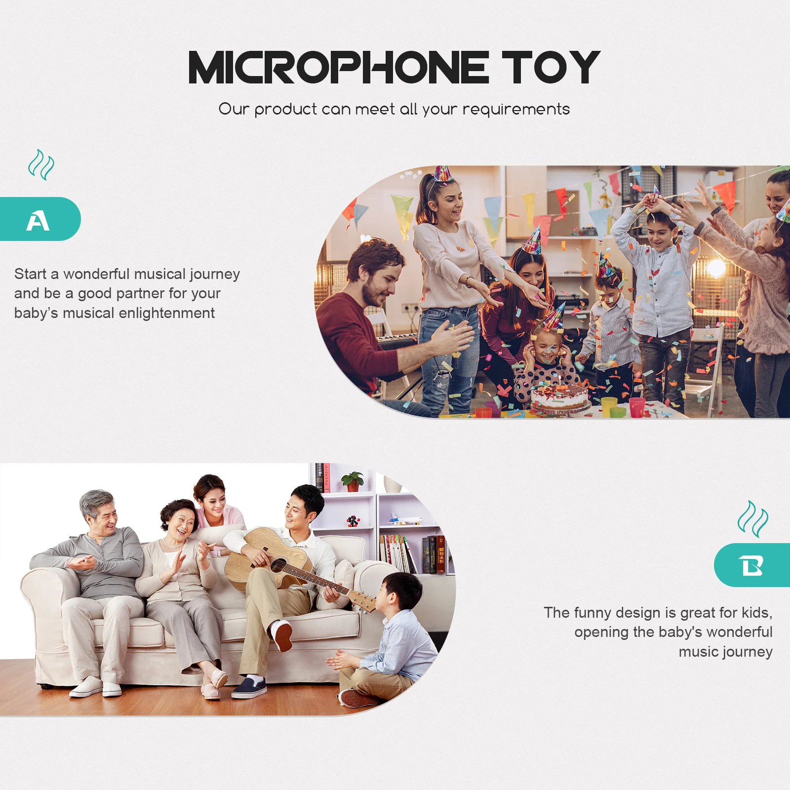 Fake Microphone Prop Plastic Stage Play Music Toys ABS Kids Singing Pretend for