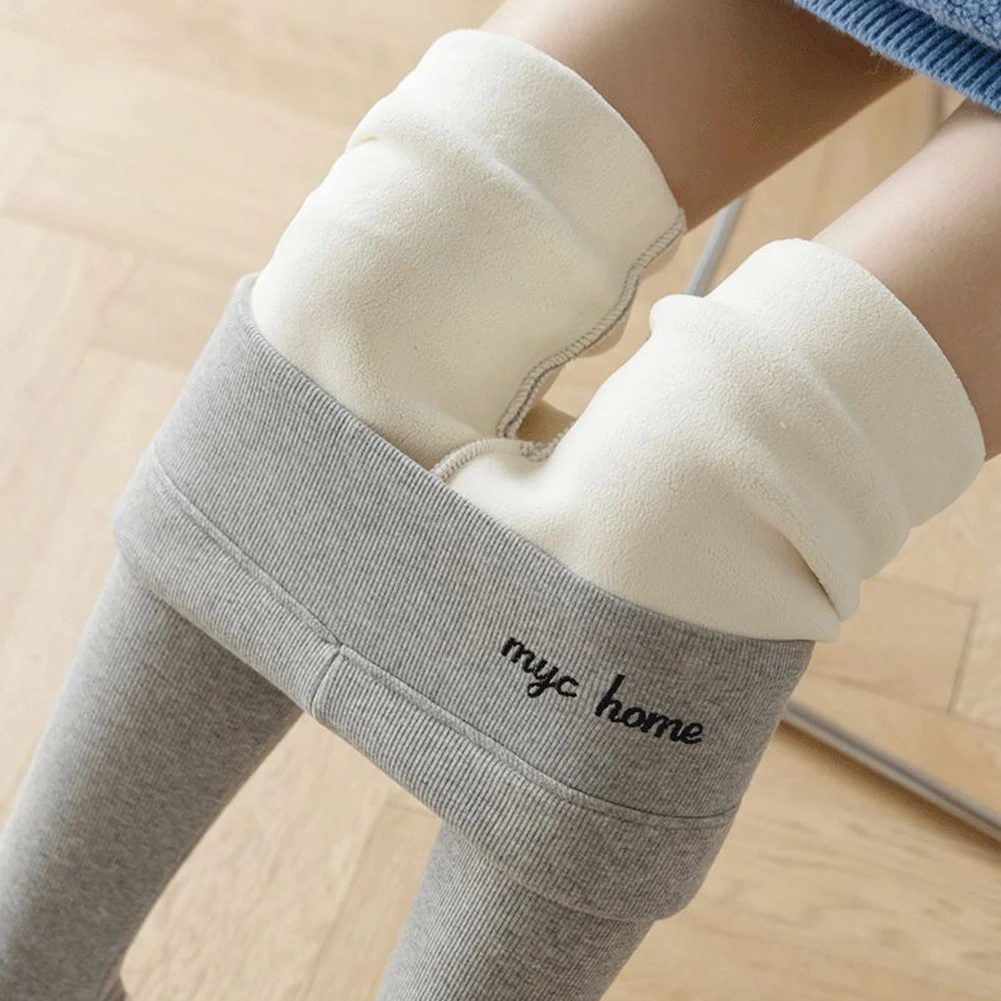 เลกกิ้งผ้าฟลีซแบบสกินนี่สำหรับใส่ทุกวัน เลกกิ้งผ้าฟลีซสีดำ กางเกงขายาวผู้หญิง ลายเรียบ เหมาะสำหรับฤดูหนาว