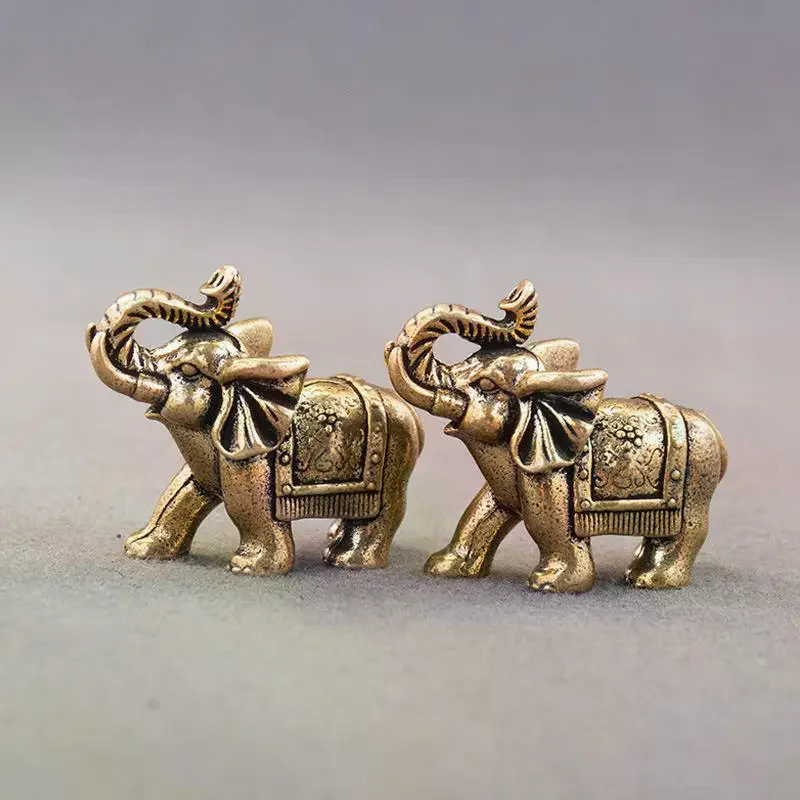 Small Ornaments Brass Blessing Elephant Miniature Figurine Antique Bronze Animal Statue Copper Lucky Elephant