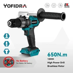 Yofidra 13mm Brushless Electric Drill Screwdriver 25+3 Torque Multifunction Cordless Ice Breaking Tools For Makita 18V Battery