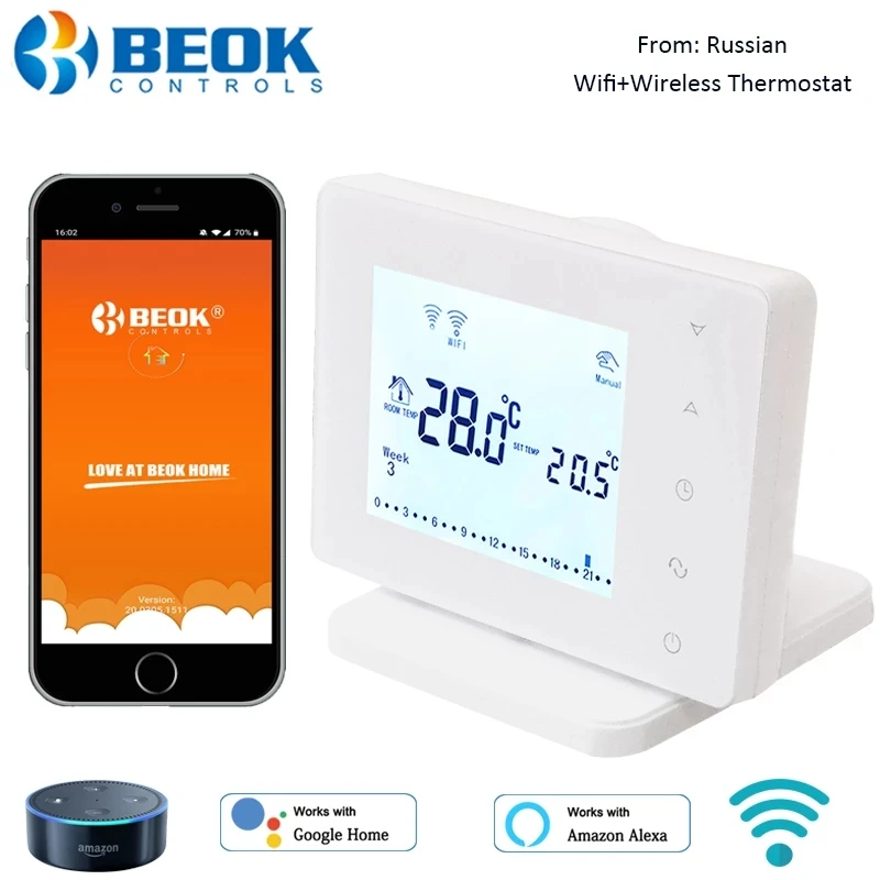 Beok WiFi & RF Wireless Thermostat for Gas Boiler Room Heating Smart Remote Temperature Controller Works With Google Home Alexa