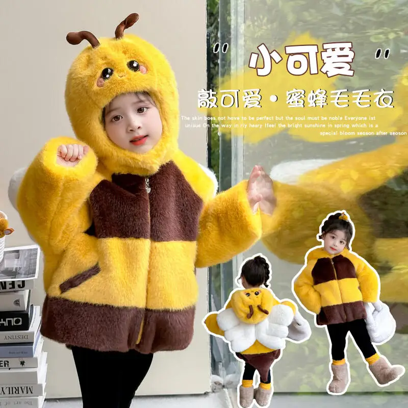 

Зимнее детское пальто, милая желтая маленькая пчелка с крыльями, утепленная куртка на флисовой подкладке с хлопковой подкладкой, теплое пальто с капюшоном на открытом воздухе