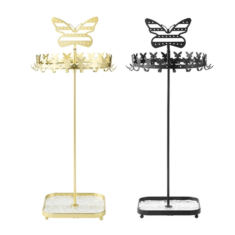 Metal Butterfly Necklace Holder Bracelet Display Stand Jewelry Tower Rack with Acrylic Tray Jewelry Tree Dropsale