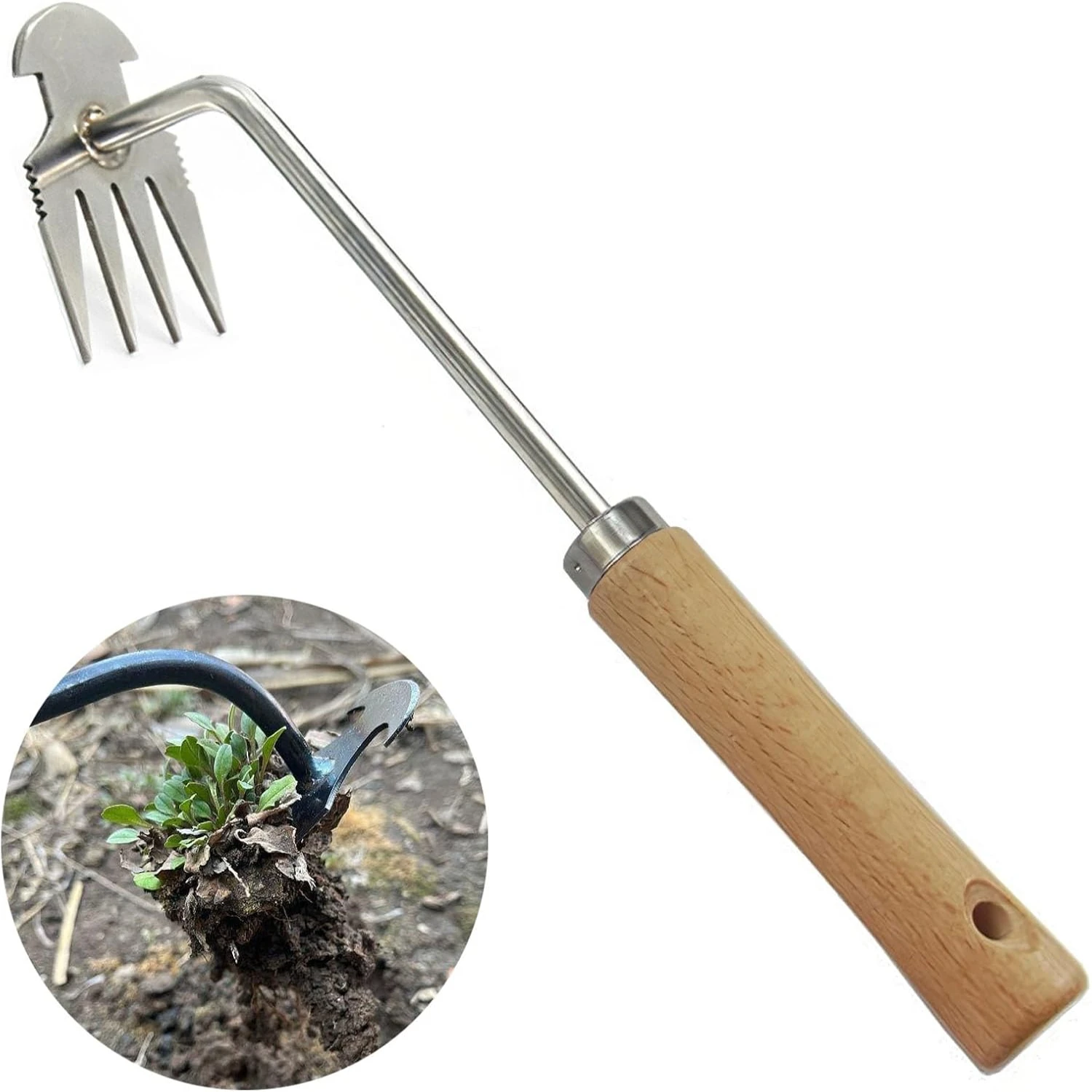 

2024 Upgraded Weed Puller Tool, Garden Weed Pulling Tool, Weeding Artifact Uprooting Weeding Tool, 4 Teeths Dual Head Manual Wee