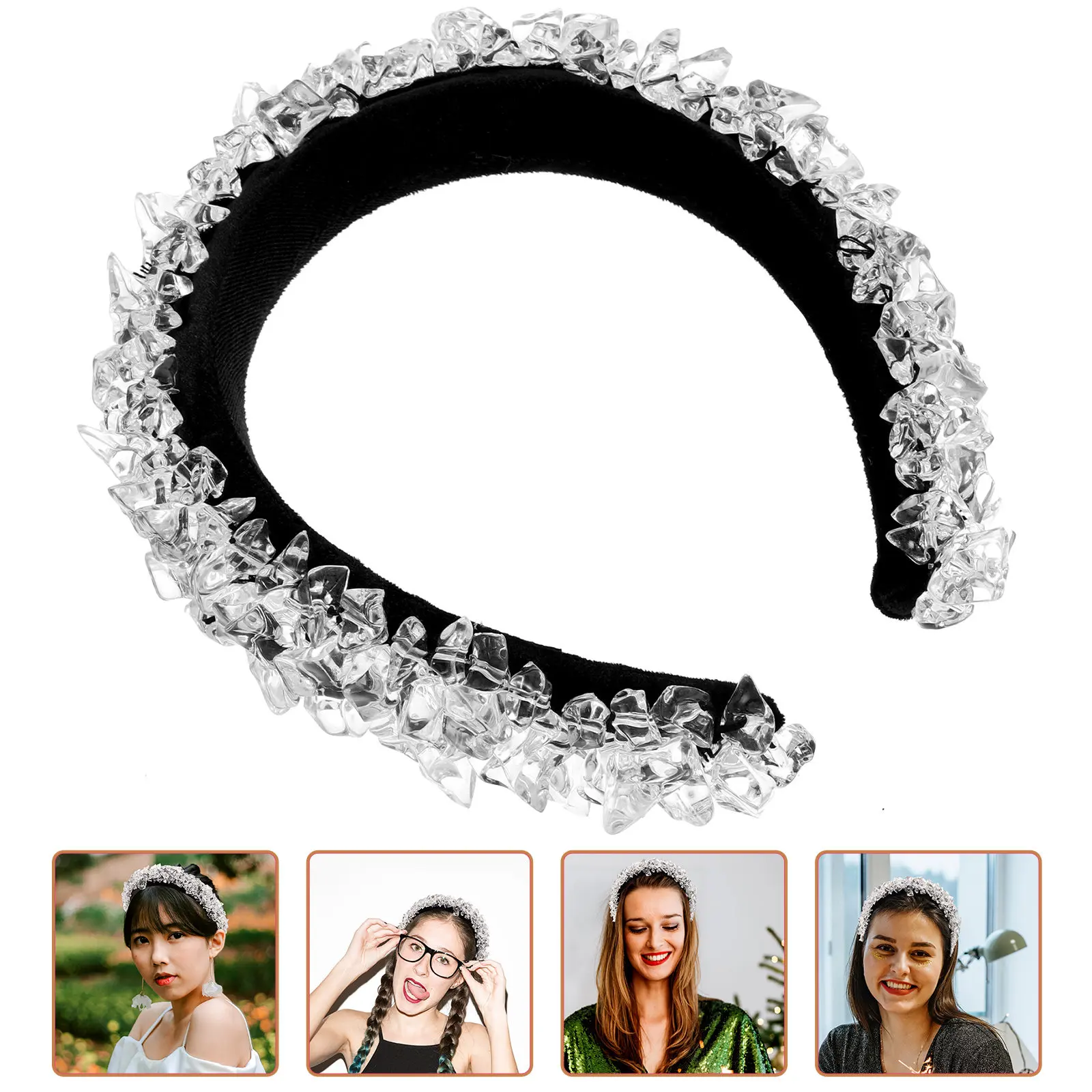 

Универсальная широкая повязка на голову с декором в виде кубиков льда из акриловой губчатой ткани, модная повязка для волос для женщин, для спа-процедур, умывания лица, вечеринок и укладки волос