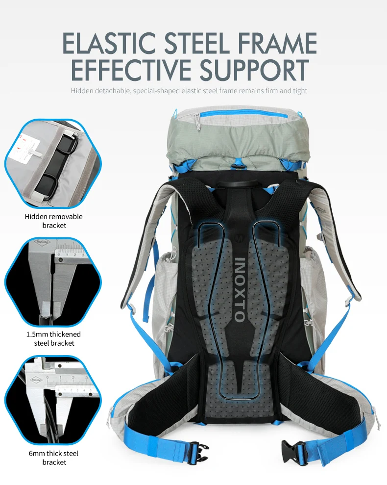 55L Wasserdichter Wander- und Campingrucksack mit Regenschutz, Großer Leichter Reise-Tagesrucksack zum Klettern – Detail 6