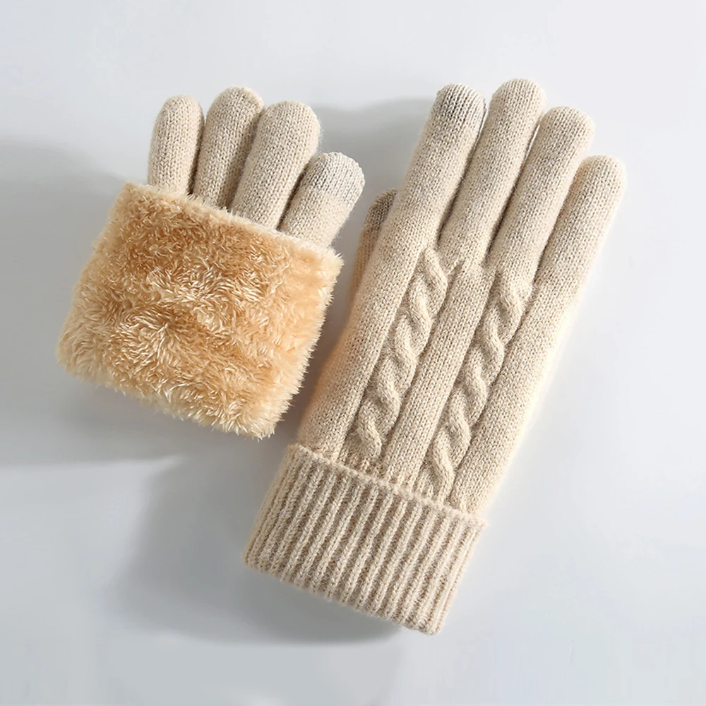Women Warm Thick Plush Knitted Gloves Touch Screen Men Women Fashion Autumn Winter Keep Warm Riding Skiing Outdoor Gloves