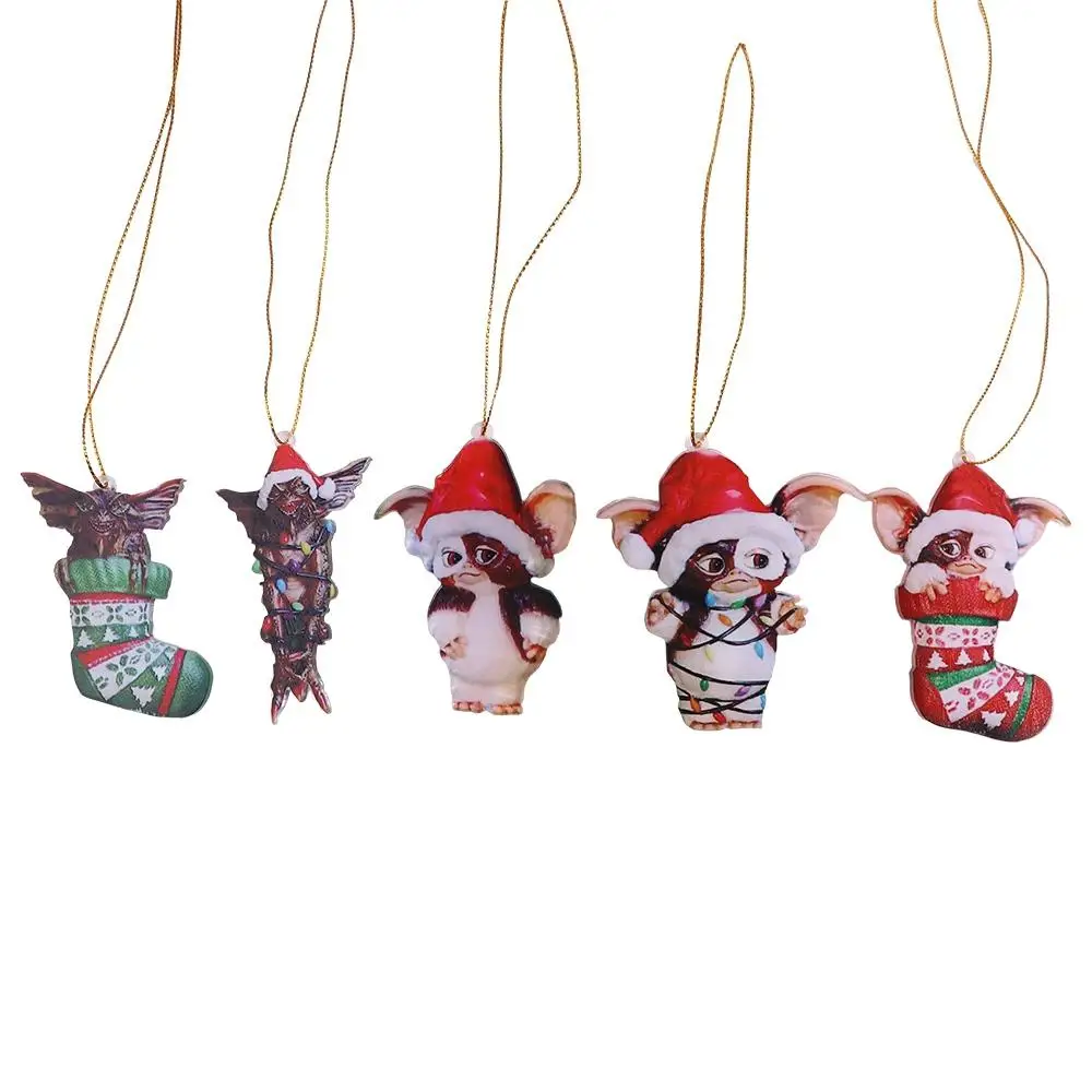 Funny 2D Gremlins Santa Hat Acrylic Socks Dog Gremlins Gizmo Hanging Puppy Chrismtas Tree Pendants Christmas Gift