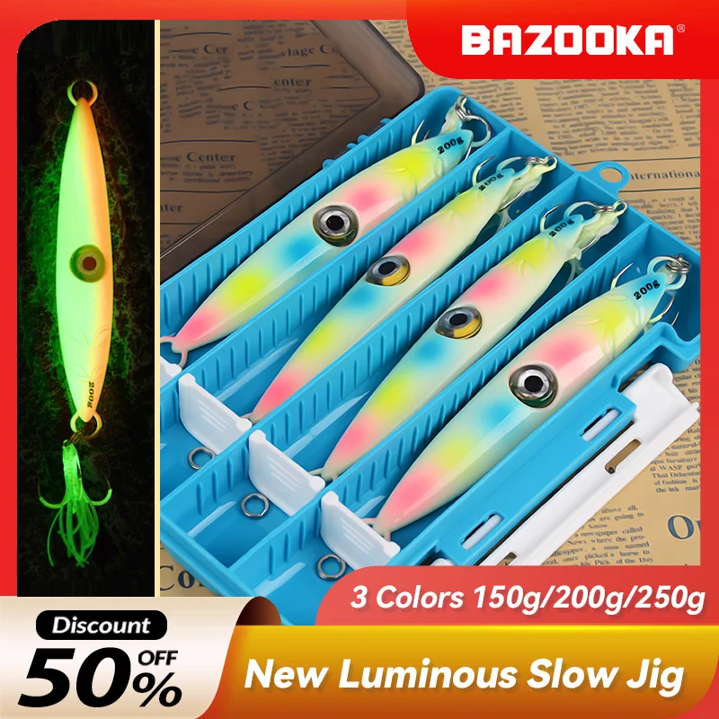 Bazooka 150g 200g 250g Fishing Lure Slow JIG Deep Sea Fast Luminous Hook Iron Plate Sinking Plate Sea Boat Bass Pike Winter Bait