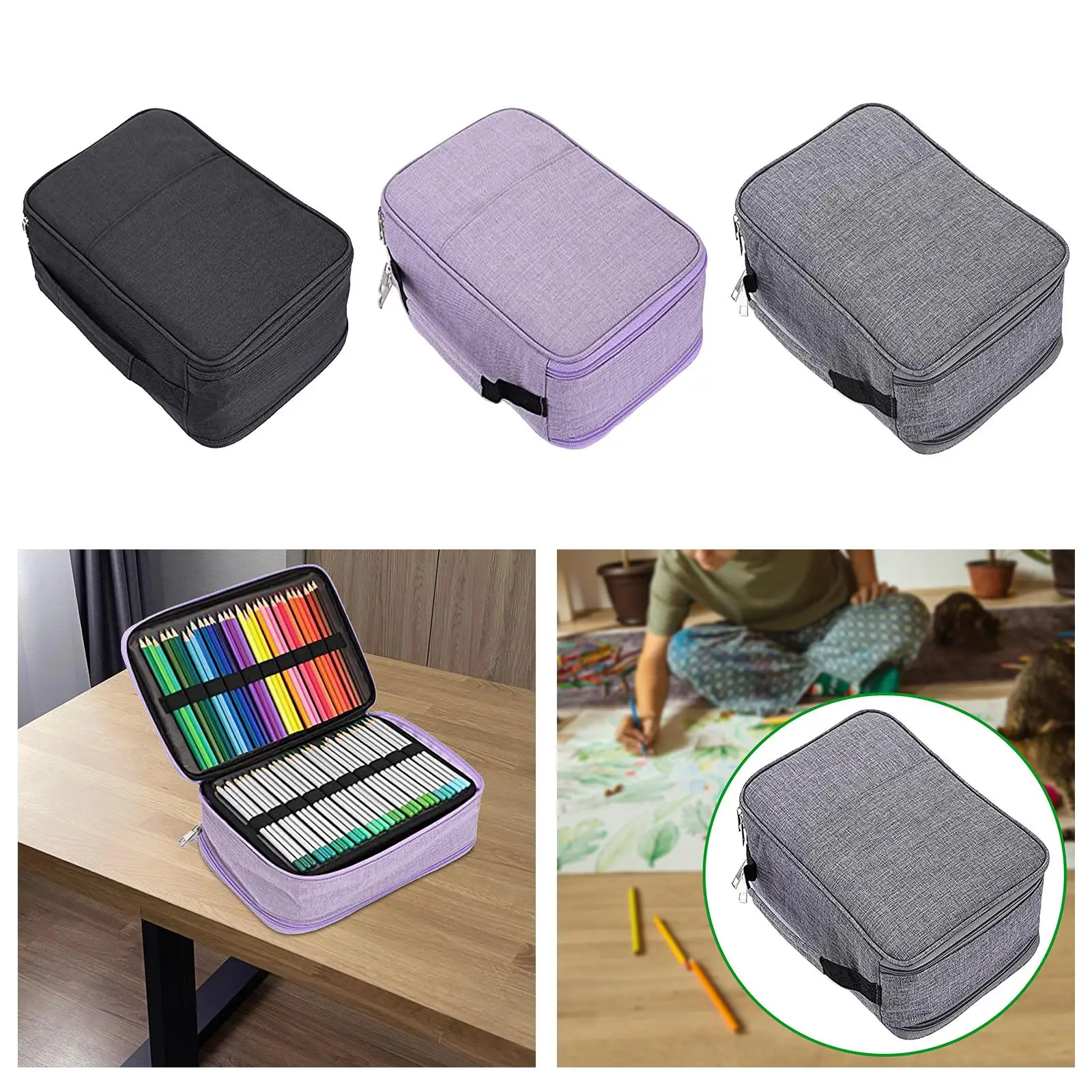 grande lapis colorido organizador com ziper camada bolsa cases material escolar estudante artista 300 slots 01