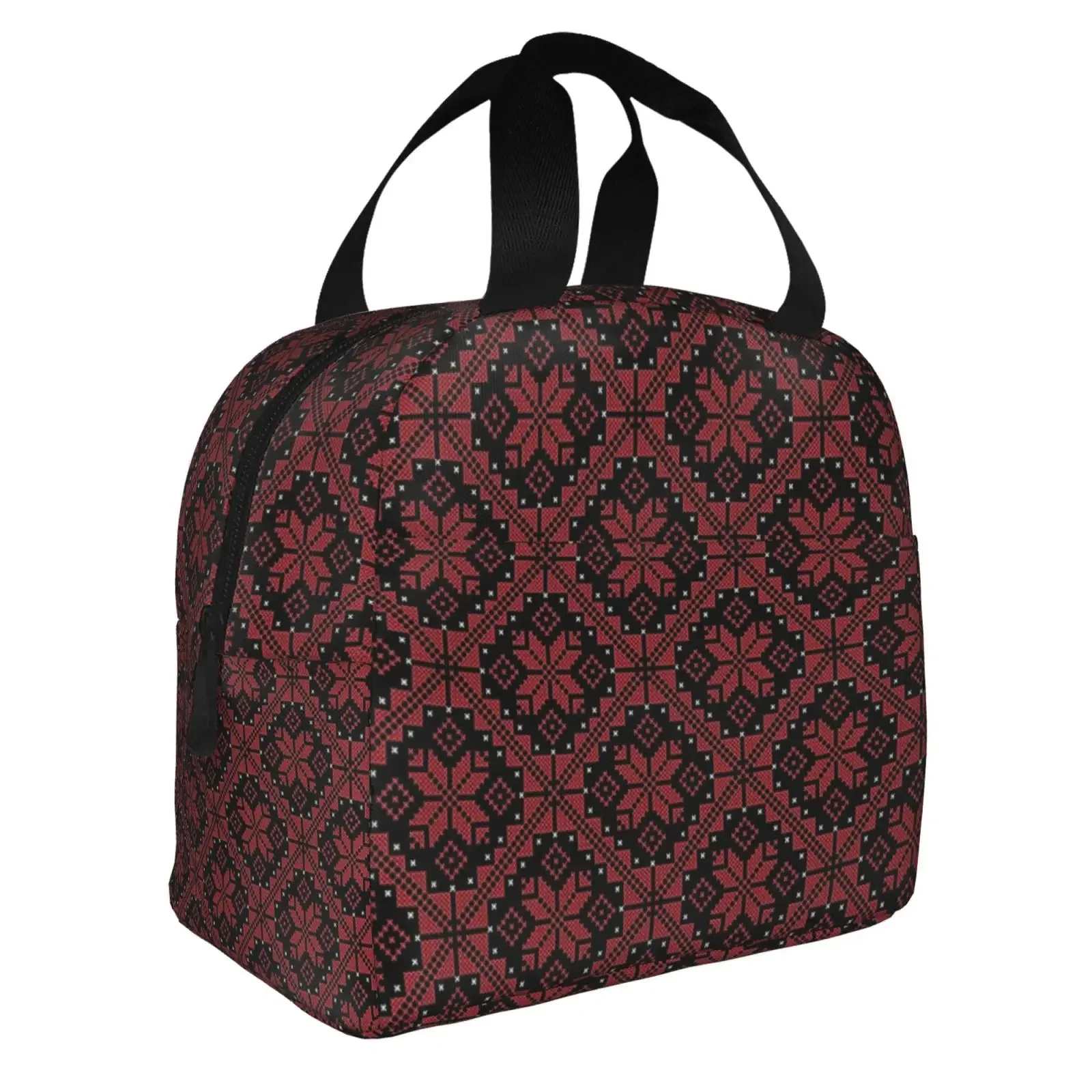 Palestinian Pattern Cross Print Lunch Tote Bag Insulated Leakproof Lunch Box Container With Front Pocket For Girls Boys