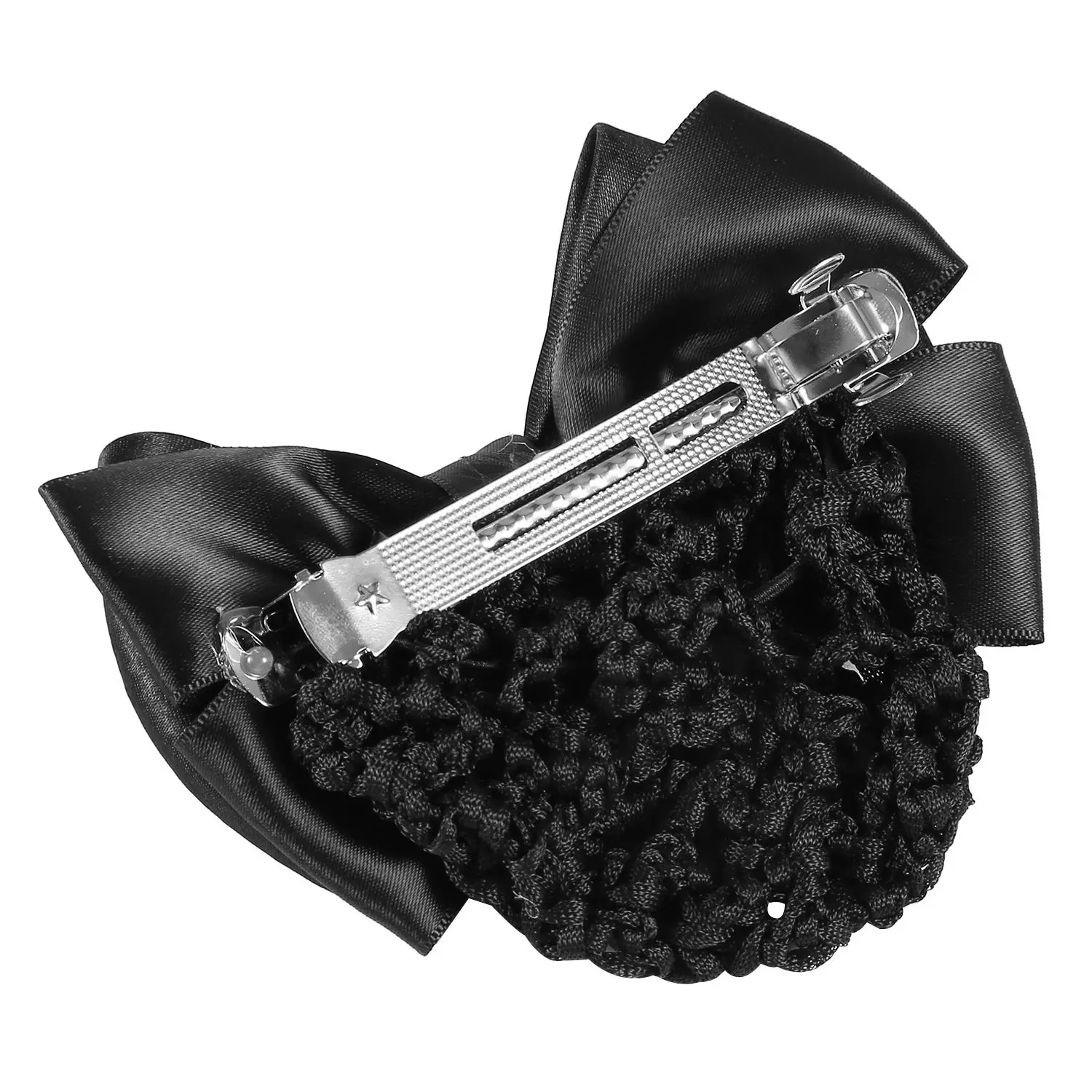 AB06 Black Bowknot Decor Snood Net Barrette Hair Clip Bun Cover