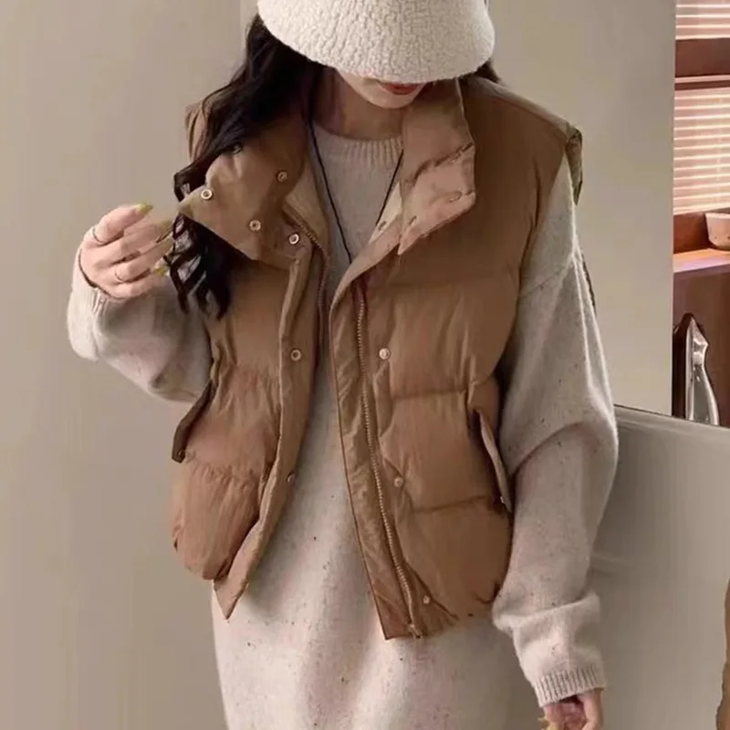 الشتاء الخريف بطة أسفل سترة المرأة قصيرة أكمام سترة منفوخة امرأة صدرية ملابس خارجية عصرية chaqueta de mujer VT-367 #3