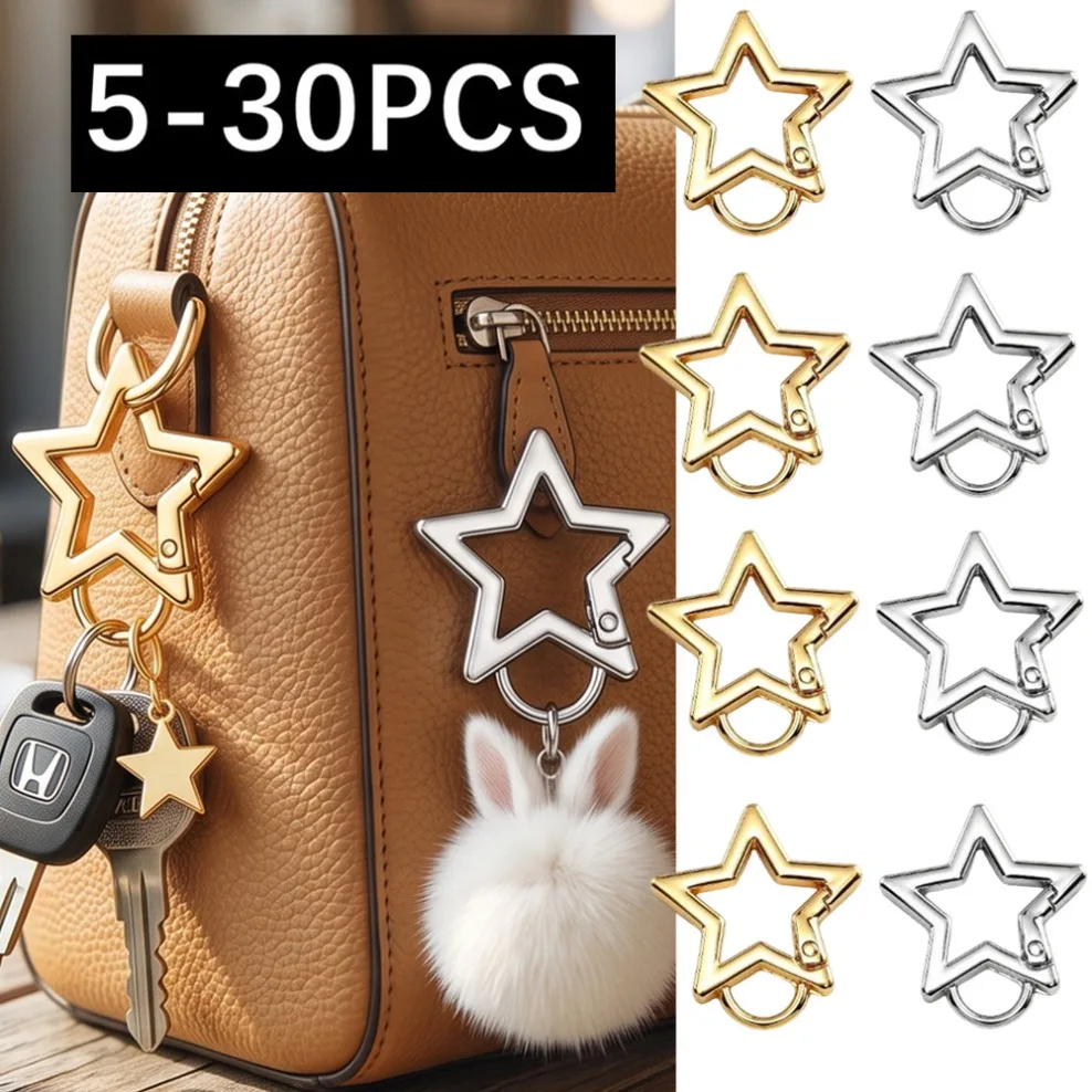 5-30pcs/lot Openable Five-pointed Star Keyring Metal Pentagram Spring Gate Key Chain Buckles DIY Spring Clasp Hooks