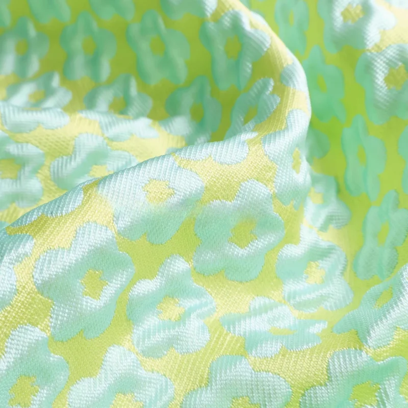 

Silhouette Puffy Like Floral Jacquard Fabric for Blue Yellow Colors Light Dress Set Cloth Diy By The Meter Sew Material