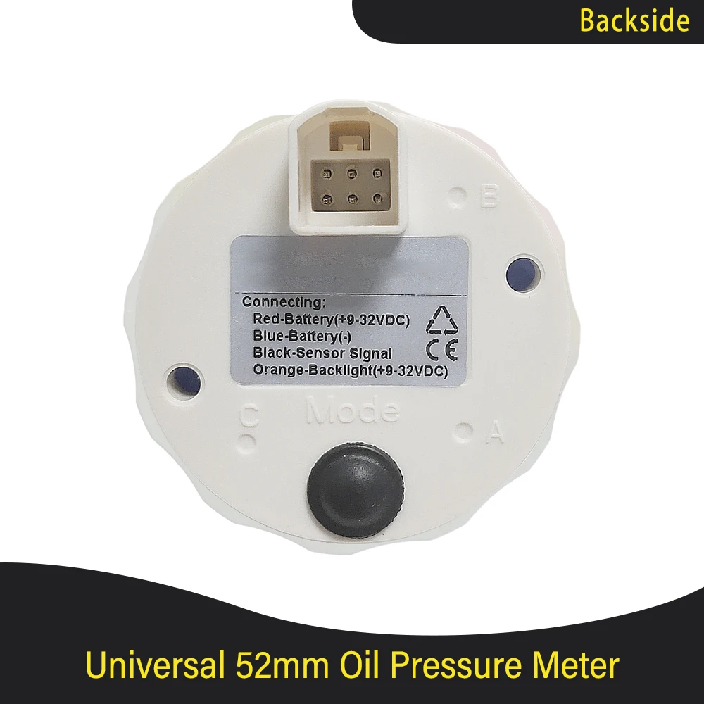52mm Waterproof Oil Pressure Gauge 0-5Bar 0-75Psi 0-10BAR 0-150PSI for Motorcycle Car Boat with 8 Color Backlight 12V 24V