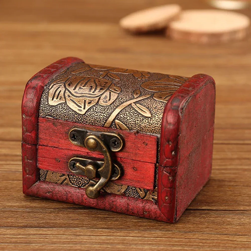 Retro design wooden box Wooden Treasure Chest Jewelry Box Vintage storage for souvenirs photos stamps coins and more