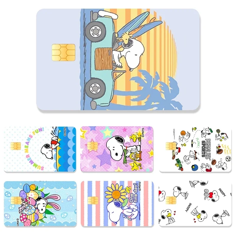 Kawaii Snoopy 1Pc Anime New Pvc Skin Sticker Small Chip Cartoon Creidt Debit Cards Waterproof Scratch Resistant Matte Front Tape