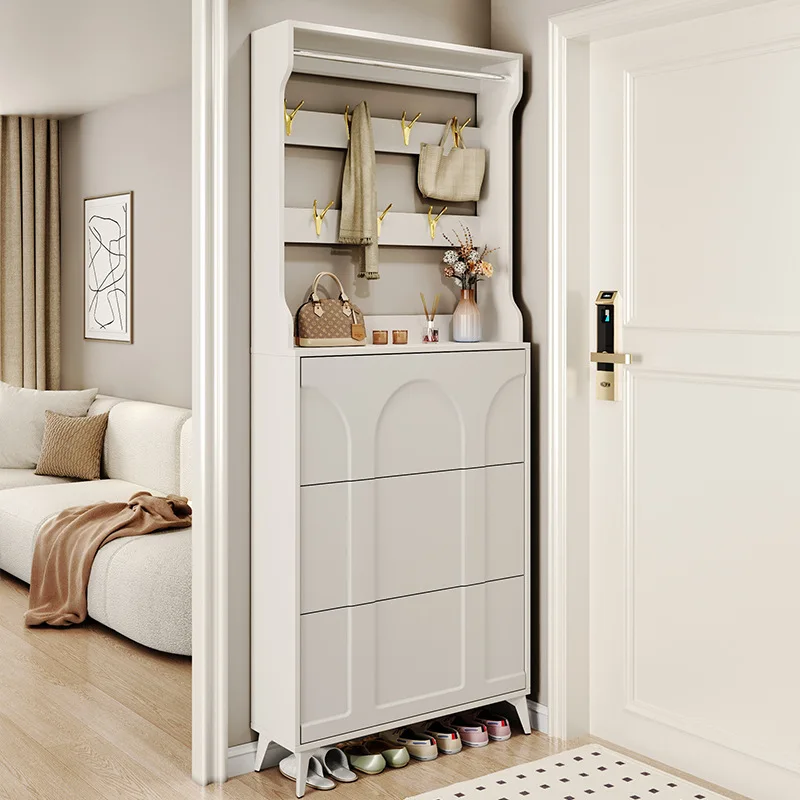 

Cream Wind Ultra-thin Tipping Bucket Shoe Cabinet Household Door Indoor Xuan Cabinet Small Apartment Outdoor Corridor