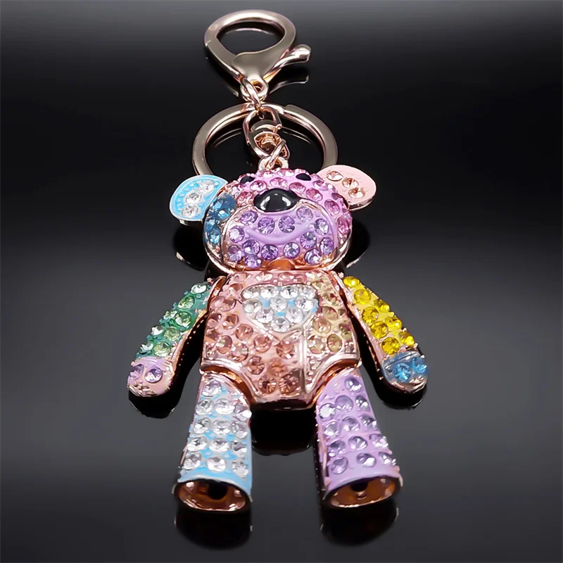 Cute Sweet Colorful Full Crystal Big Bear Key Chain Alloy Rhinestone Fashion Bag Accessories Keyring Jewelry Wholesale N9029