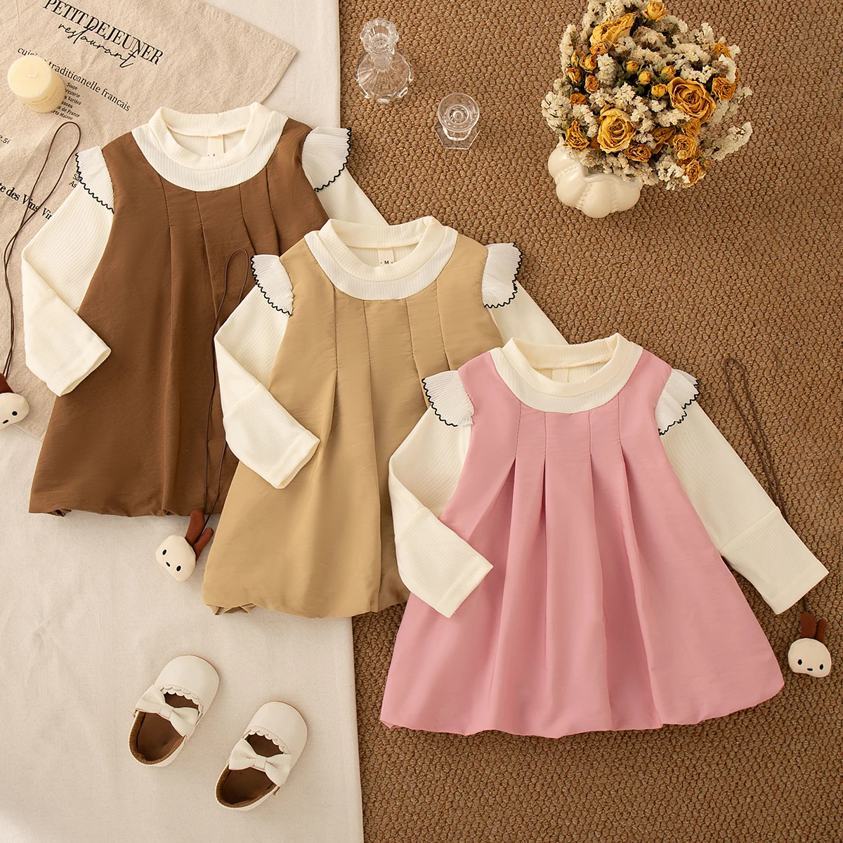 

Baby Girl Dress Spring And Autumn Bow And Tulip Pattern Knitted Long-Sleeved Baby Dresses Cute Casual Girl Kid's Dress