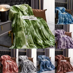 Luxury Gradient Print Faux Rabbit Fur Fleece Blanket Soft, Plush Tie-dye Blankets Cozy All-Season Throw for Bed Sofa Outdoor Use