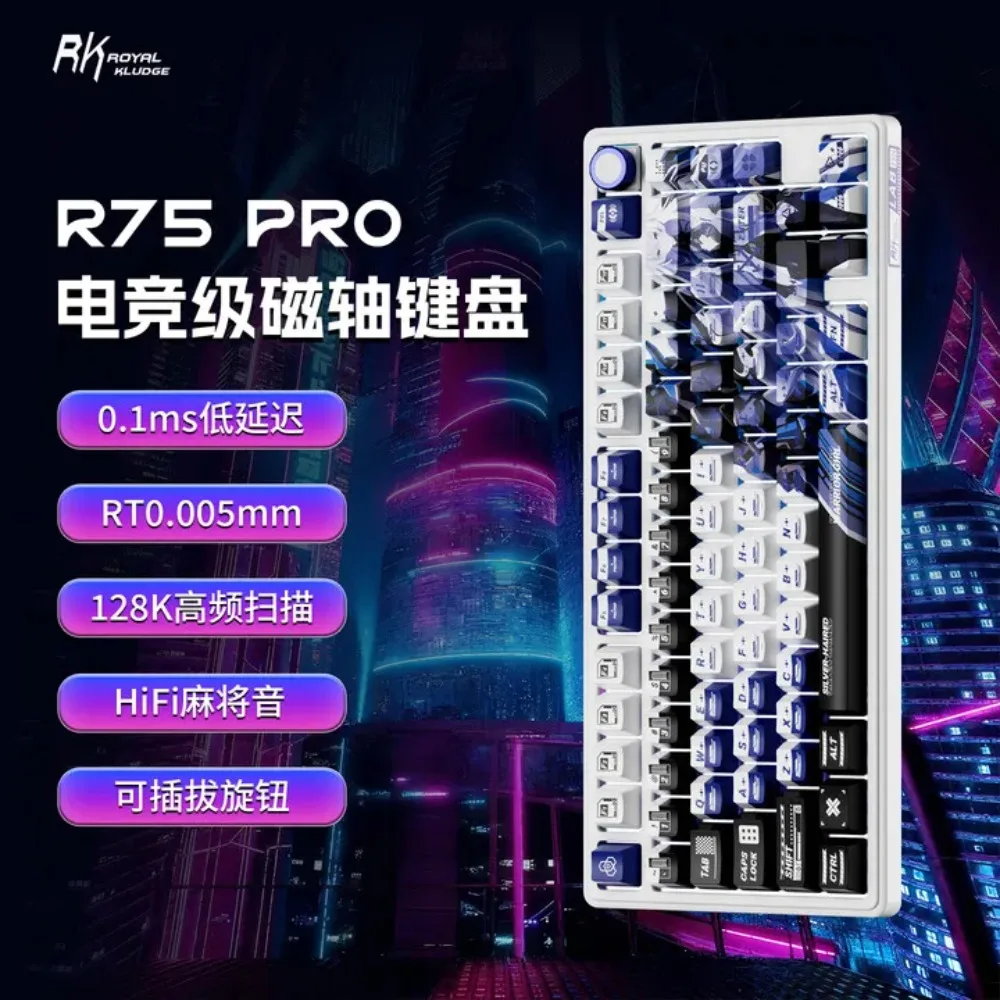 Rk R75pro Keyboard Mekanik Sakelar Magnetik Mode Tunggal Berkabel 0.1ms Latensi Rendah RT0.005mm Hot Swap Dengan Tombol Putar Keyboard Gaming PC