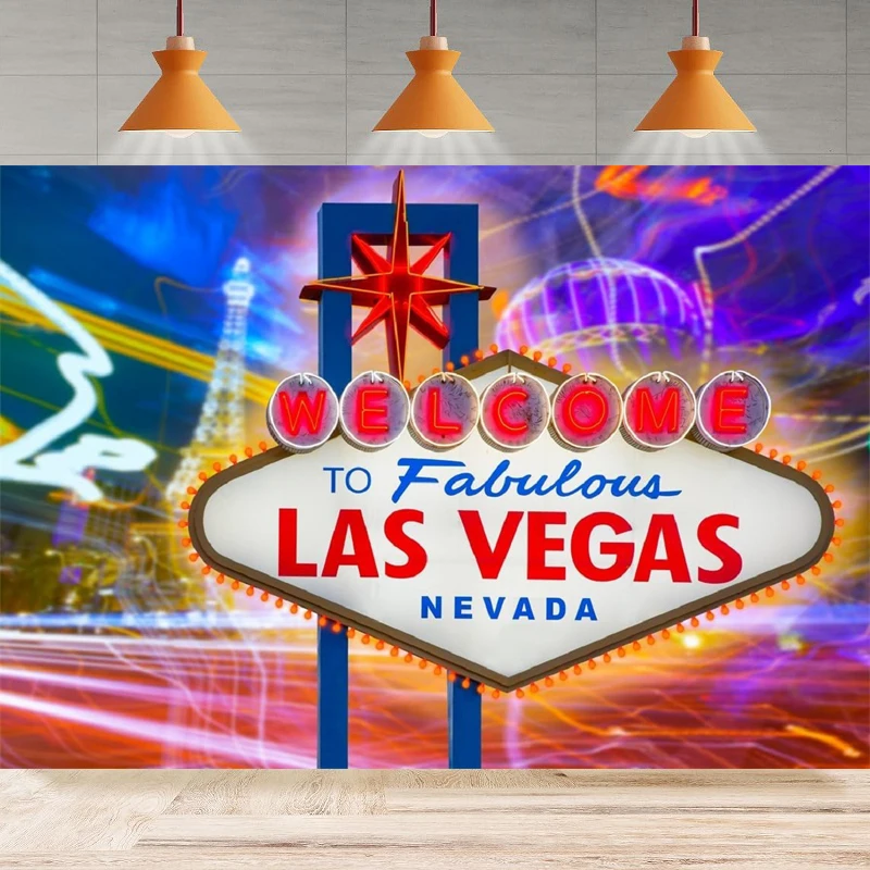 

Las Vegas Photography Backdrop Theme Night Casino Building City Name Pattern Logo Background Birthday Wedding Party Photo Booth