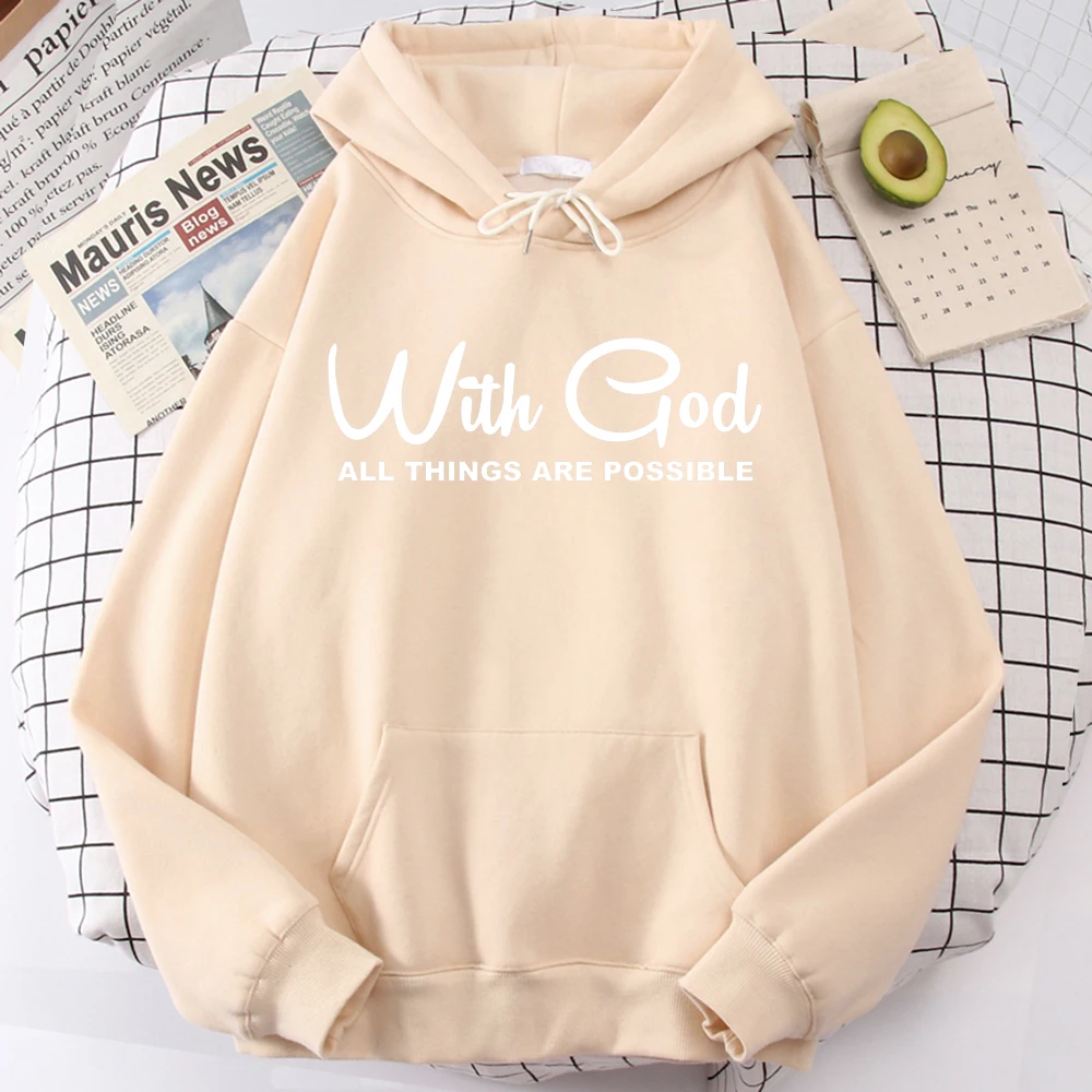 With God All Things Are Possible Letters Hoodies Men'S Casual Street Hip Hop Male Sweatshirts Loose Vintage Warm Sportswear