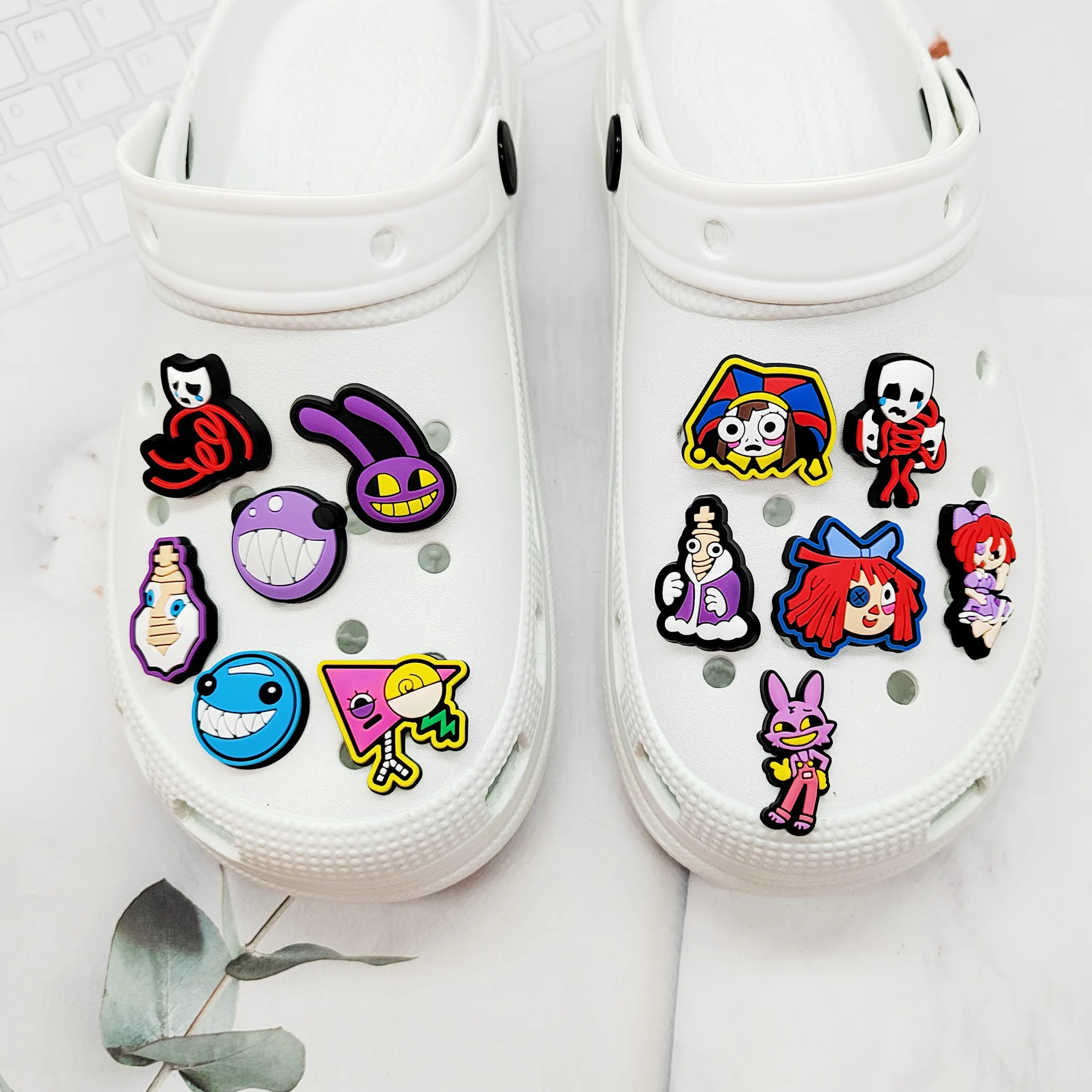 20pcs Whimsical Virtual Circus Cartoon Shoe Charms Set, PVC Detachable Clog Shoe Buckle Decorations, DIY Hole Sandal Accessories