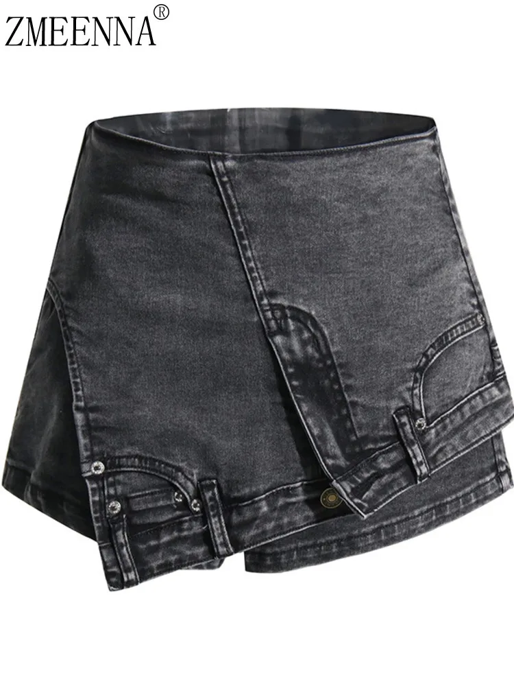 

ZMEENNA 2025 Black Denim With Overlapped Design Trendy High Waisted Shorts For Women Perfect Casual Chic Fashion ZM617