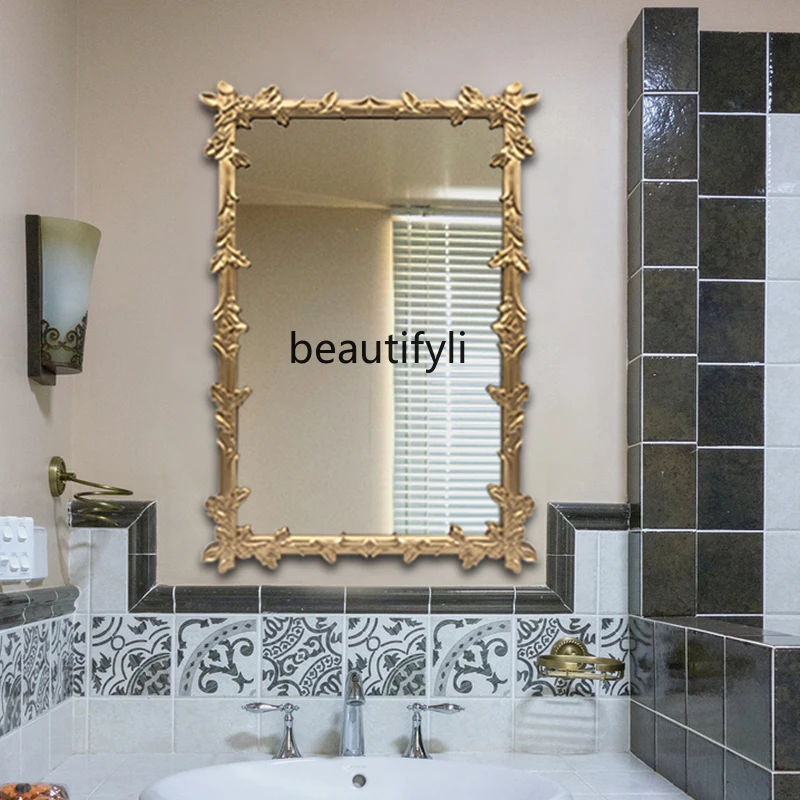 French retro bathroom mirror wall hanging wall makeup mirror wall entrance decorative mirror