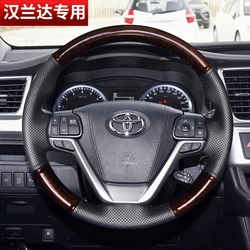 For Toyota Highlander 2015-2020 Sienna 2015-2019 black Carbon fiber Genuine Leather hand-stitched car steering wheel cover