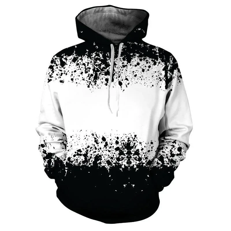 

3D Printed Geometric Vertigo Hoodies For Men Black White Gradient Pattern Sweatshirts Casual Hooded Long Sleeve Tops Pullovers