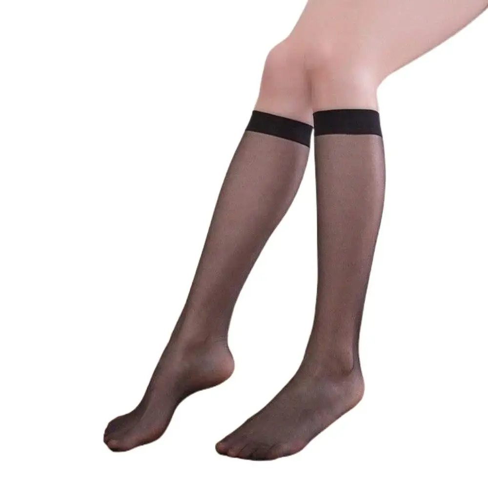 

1 Pair Solid Color Ultra-thin Nylon Stocking Sweat-absorbing Anti-fric Women Long Socks Breathable