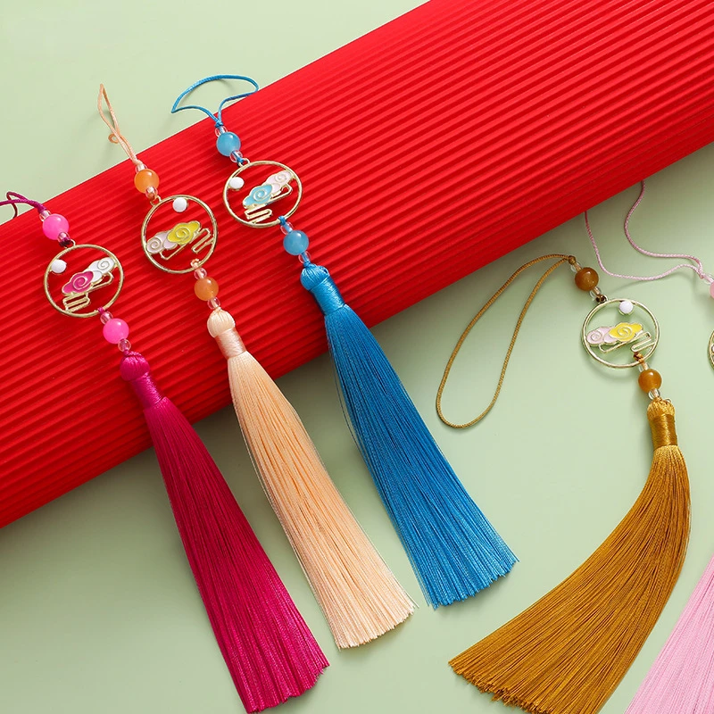 10pcs/Lot 12CM Long Colorful Cloud Chasing The Moon Tassel Tassel Hanfu with Pressed Flap, Fan Pendant, Lantern Hanging Tassel