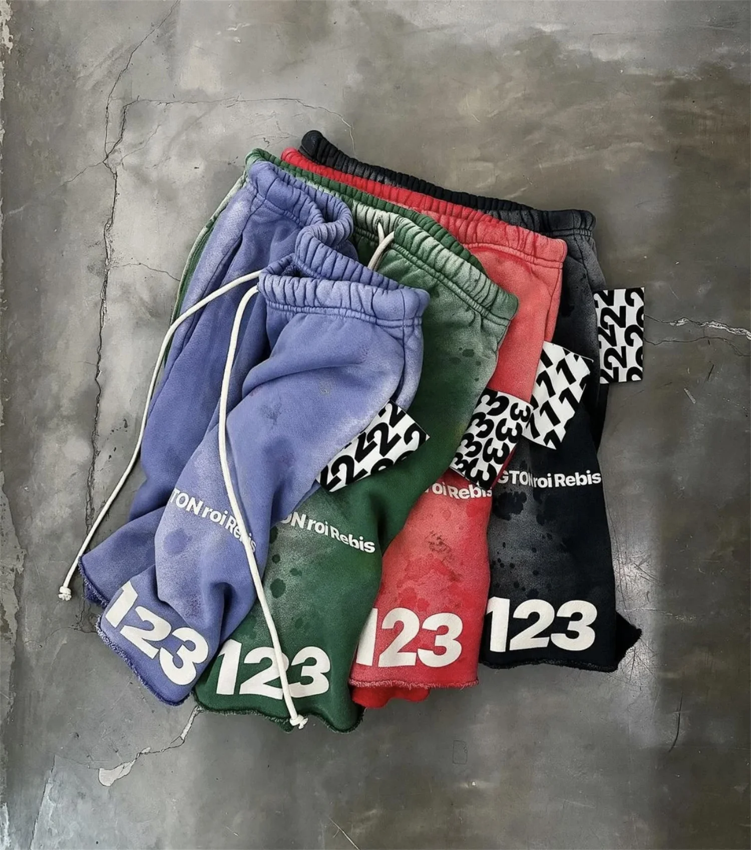 

24ss Y2K Vintage RRR123 FITNESS GYM Summer Heavy Worn-Out Drawstring Capris Casual Sports Loose Rolled Edge Shorts For Men