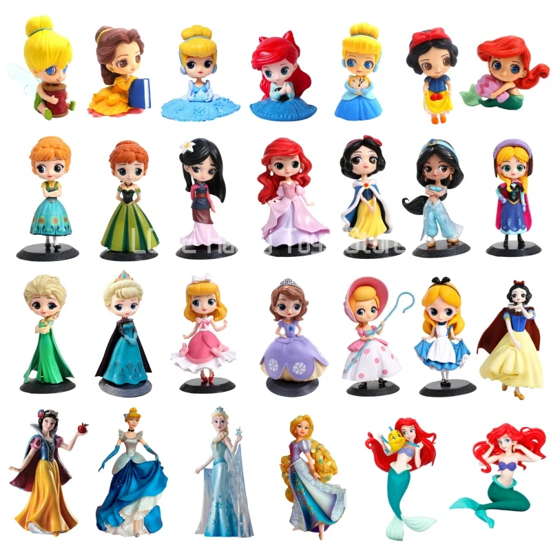 Disney 38 Styles Princess Figures Model Elsa Anna Snow White Jasmine Sandy Cinderella Sofia Ariel Mulan PVC Cute Action Doll Toy