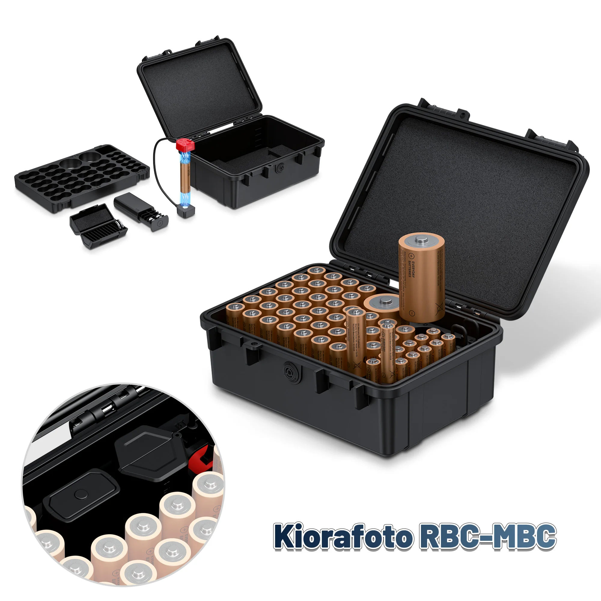 علبة بطارية متعددة في 1 مع جهاز اختبار بطارية لبطاريات AA/AAA حاوية تخزين حامل بطارية خلية العملة لـ CR2032/CR2025